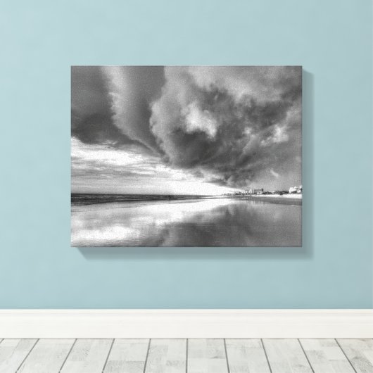 Der Sturm am neuen Smyrna-Strand (schwarz und weiß Leinwanddruck (Insitu (Holzboden))