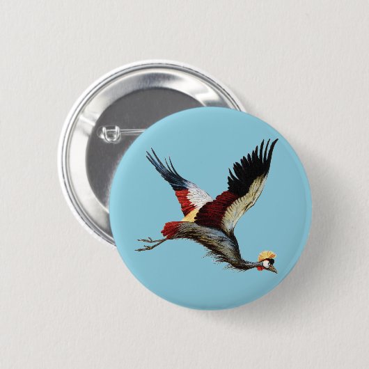 Der südafrikanische Kranich im Mittelflug Button (Vorne & Hinten)