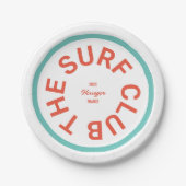 Der Surfclub Rotes Wappen Türkisblau Streifen Pappteller (Vorderseite)