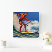 Der Surfer fährt die Wellen Quadratische Wanduhr (Zuhause)
