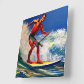 Der Surfer fährt die Wellen Quadratische Wanduhr (Winkel)
