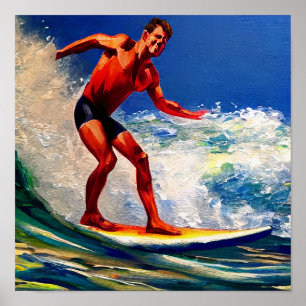 Der Surfer reitet auf den Wellen Poster