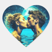 Der süße Kuss unter dem Mond im ruhigen Meer Herz-Aufkleber (Vorderseite)