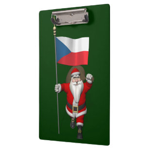 Der süße Weihnachtsmann mit der Flagge der Tschech Klemmbrett