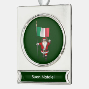 Der süße Weihnachtsmann mit der Flagge Italiens Banner-Ornament Silber