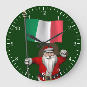 Der süße Weihnachtsmann mit der Flagge Italiens Große Wanduhr