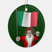 Der süße Weihnachtsmann mit der Flagge Italiens Keramik Ornament (Links)