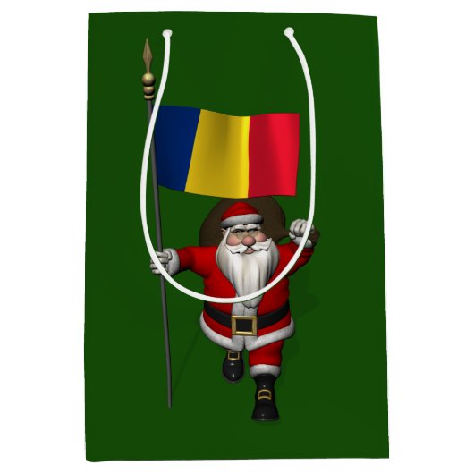 Der süße Weihnachtsmann mit der Flagge Rumäniens Mittlere Geschenktüte (Vorderseite)