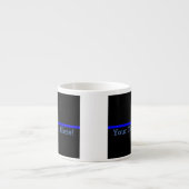 Der symbolische dünne blaue Text auf schwarz Espressotasse (Vorderseite)