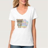 Der T - Shirt der Cartoon-Ostern-Eulenfrauen (Vorderseite)