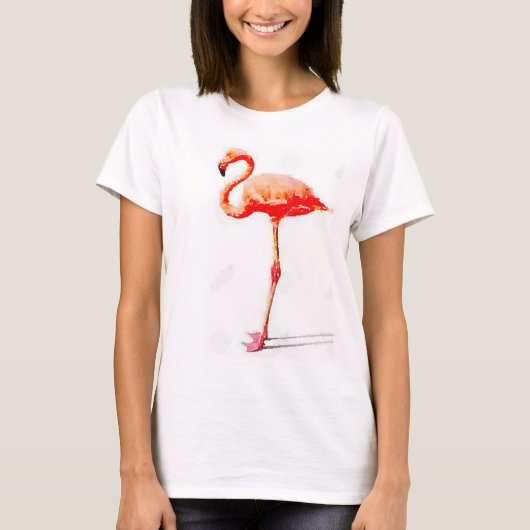 Der T - Shirt der Frauen: Rosa Flamingo-Aquarell (Vorderseite)