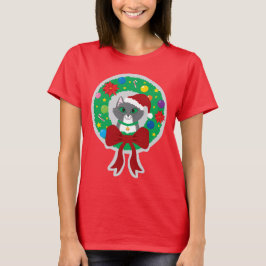 Der T - Shirt der Weihnachtswreath-Katzen-Frauen