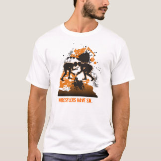 Der T - Shirt des Ringkämpfers orange und schwarz