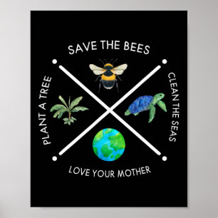 Der Tag der Erde Rette die Bienen Pflanze mehr Bäu Poster