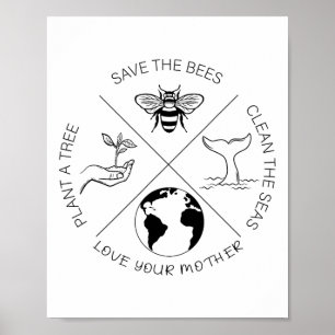 Der Tag der Erde Rette die Bienen Pflanze mehr Bäu Poster