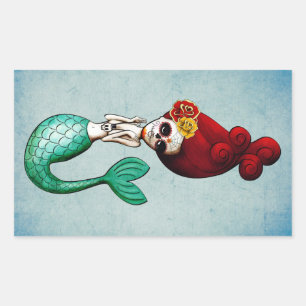 Der Tag der Toten Schöne Meerjungfrau Rechteckiger Aufkleber