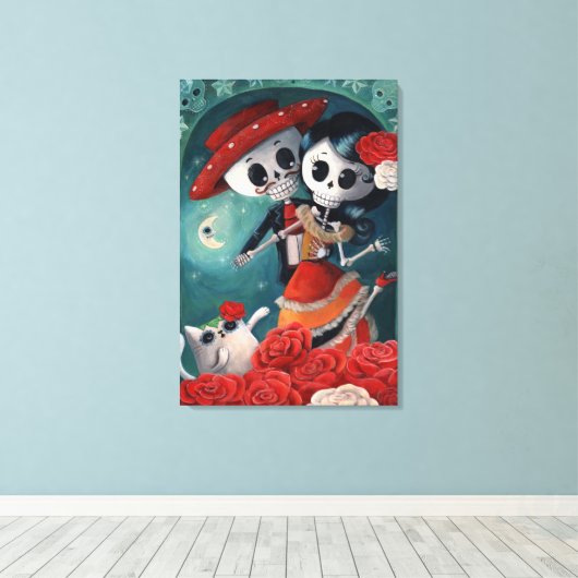 Der Tag der toten Skelettfans Leinwanddruck (Insitu (Holzboden))