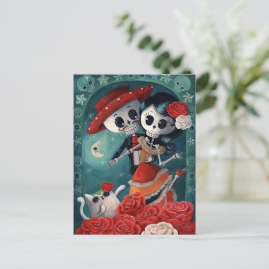 Der Tag der toten Skelettfans Postkarte (Stehend Vorderseite)