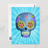 Der Tag des toten Blauen Zuckerschädels Postkarte (Vorne/Hinten)