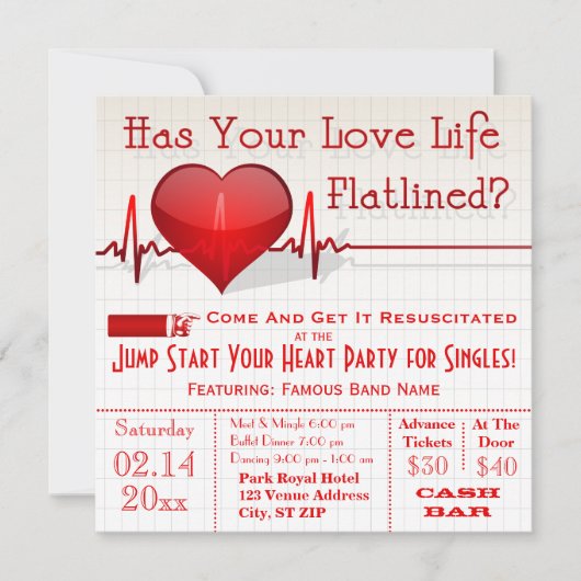 Der Tag Flatlined Herz-Diagramm Einladung (Vorderseite)