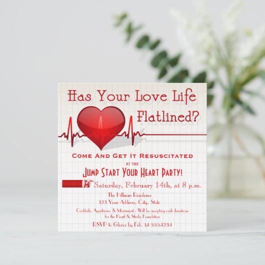 Der Tag Flatlined Herz-Diagramm Einladung (Stehend Vorderseite)