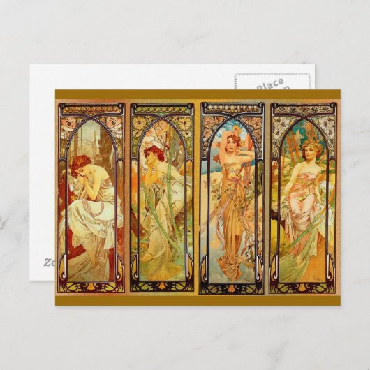 Der Tag - von Alphonse Mucha Postkarte (Vorne/Hinten)