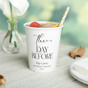 Der Tag vor der Minimal Hochzeit Probe Mittagessen Pappbecher