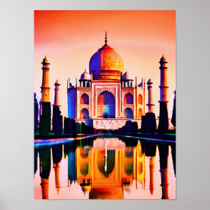 Der Taj Mahal gegen den Sonnenuntergang Poster