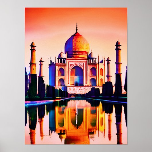 Der Taj Mahal gegen den Sonnenuntergang Poster (Vorne)