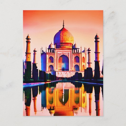 Der Taj Mahal gegen den Sonnenuntergang Postkarte (Vorderseite)