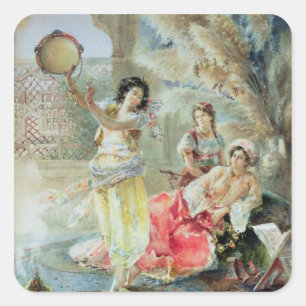 Der Tambourine (w/c auf Papier) Quadratischer Aufkleber