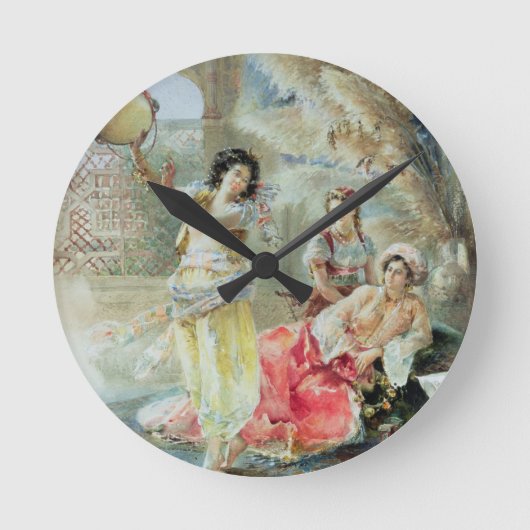 Der Tambourine (w/c auf Papier) Runde Wanduhr (Vorderseite)