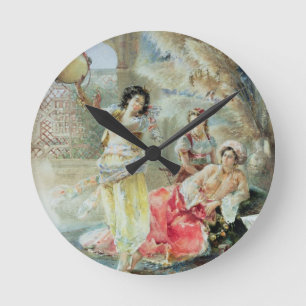 Der Tambourine (w/c auf Papier) Runde Wanduhr