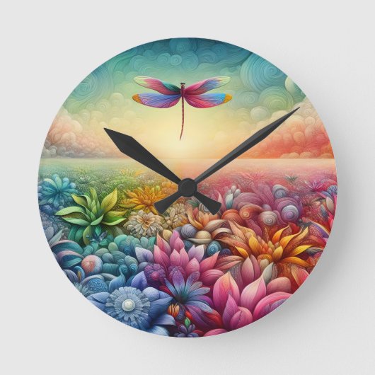 Der Tanz der Dragonfly Runde Wanduhr (Vorderseite)