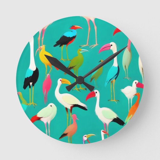 Der Tanz der Vogelfarben Runde Wanduhr (Vorderseite)