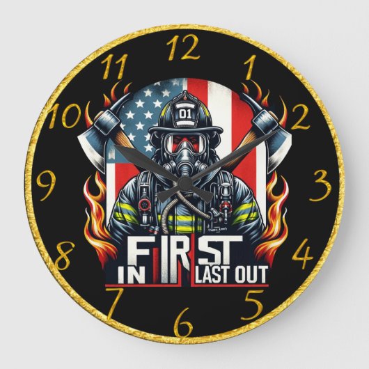 Der tapfere Feuerwehrmann ist stolz Große Wanduhr (Vorderseite)
