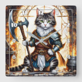 Der tapfere Katzenkrieger im mittelalterlichen Rüs Quadratische Wanduhr (Vorderseite)