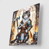 Der tapfere Katzenkrieger im mittelalterlichen Rüs Quadratische Wanduhr (Winkel)