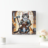 Der tapfere Katzenkrieger im mittelalterlichen Rüs Quadratische Wanduhr (Zuhause)