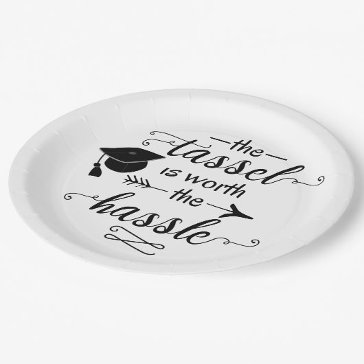 Der Tassel ist den problematischen Abschluss wert Pappteller (Schrägansicht)