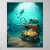 Der Taucher findet einen Schatz, der von einer Mee Poster (Vorne)