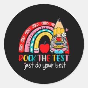 Der Test Funny Teacher Testing Day Rainbow Gnomes Runder Aufkleber