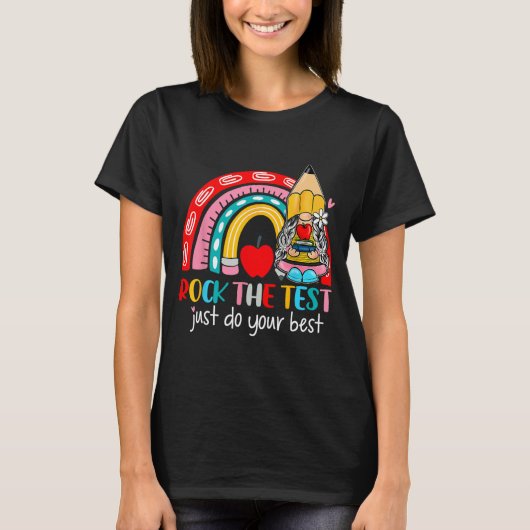 Der Test Funny Teacher Testing Day Rainbow Gnomes T-Shirt (Vorderseite)