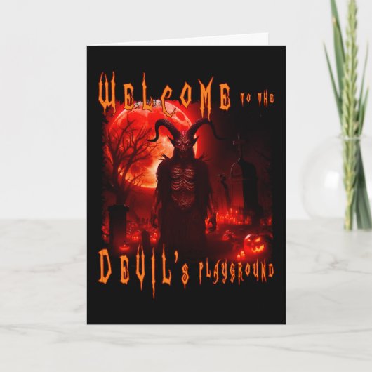 Der Teufel Satan am nächtlichen Friedhof mit blutr Dankeskarte (Vorderseite)