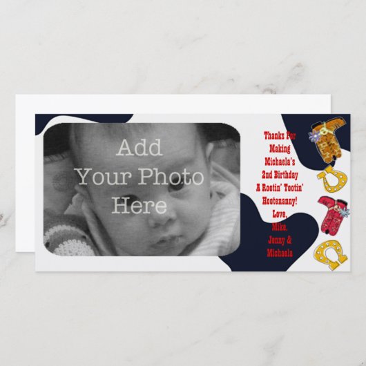 Der themenorientierte Hootenannyhoedown-Cowboy Dankeskarte (Vorne/Hinten)