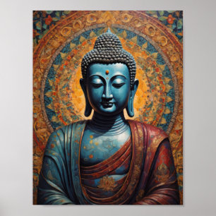 Der tibetische Buddha meditiert über den goldenen Poster