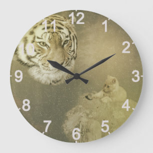 Der Tiger und die Kätzchen, die große Wall-Uhr Wanduhr