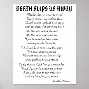 DER TOD ENTRISST UNS Gedicht Poster