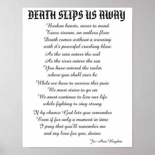 DER TOD ENTRISST UNS Gedicht Poster (Vorne)