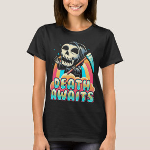 Der Tod erwartet grimmiger Sensenmann Scythe Rainb T-Shirt